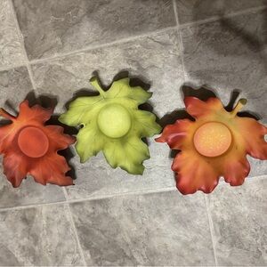 PartyLite Green and Cream Leaf Decor